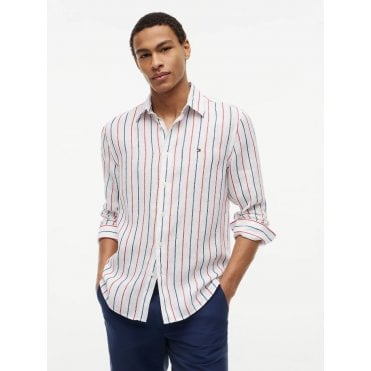 Regular Fit Textured Stripe Pure Linen Shirt