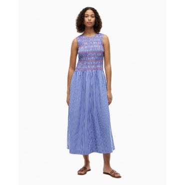 Smocked Stripe Sleeveless Midi Dress