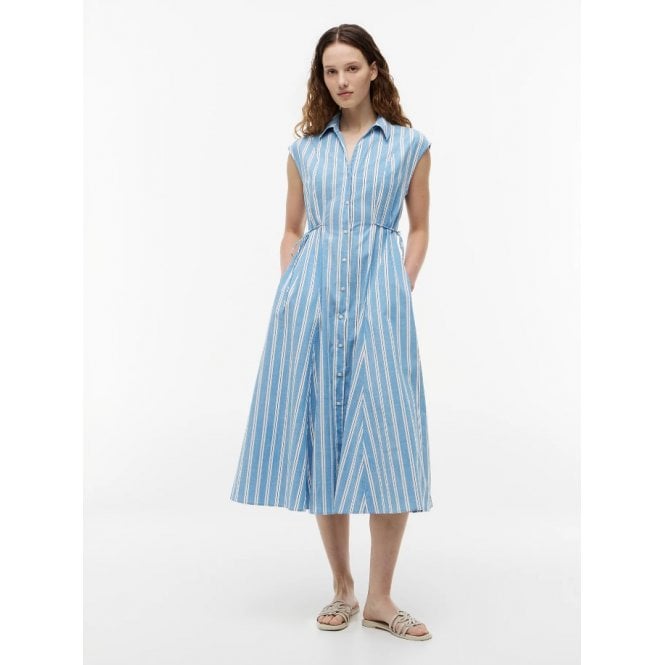 Tommy Hilfiger Tie Detail Cap Sleeve Midi Shirt Dress