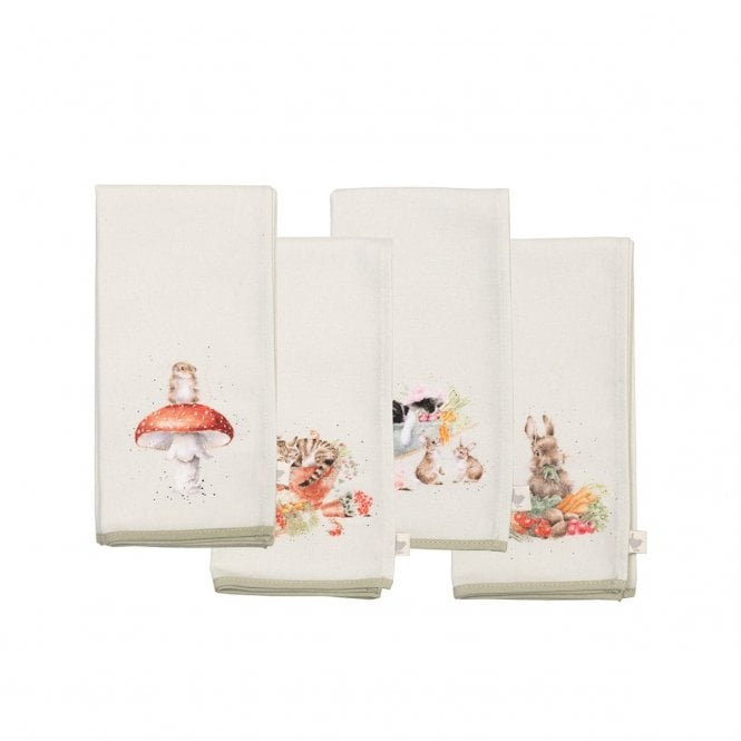 Wrendale Designs 'Garden Friends' Animal Fabric Napkins - Set of 4