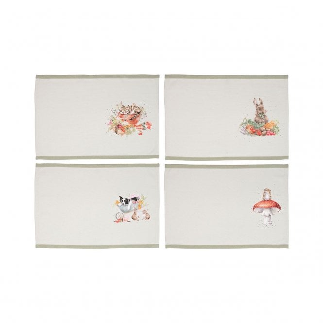 Wrendale Designs 'Garden Friends' Animal Fabric Placemats - Set of 4