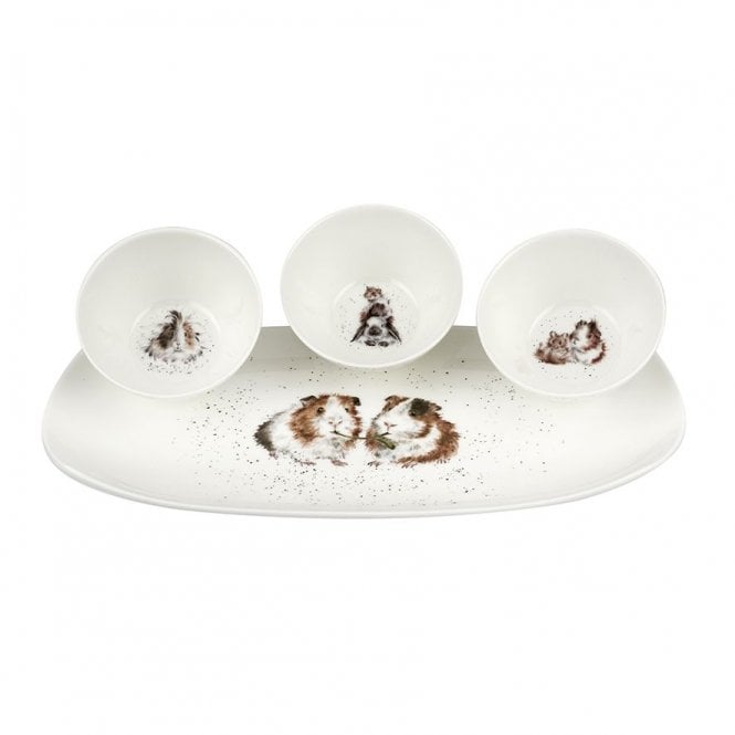 Wrendale Designs 'Lettuce Be Friends' Guinea Pig 3 Dishes and Tray Set