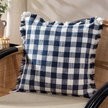 Barton Check Fringed Cushion