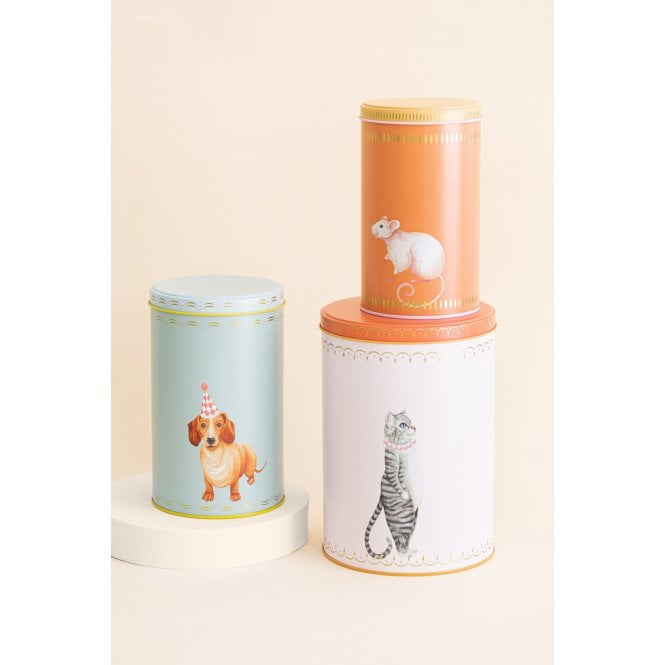 Yvonne Ellen Pussy Cat/Sausage/Mousey Tall Cylinder Storage Tins (Set of 3)